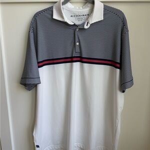 Mizzen+Main White Polo with Navy Stripes and Red Accent Band